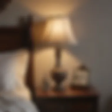 Timeless Bedside Lamp Enhancing Bedroom Aesthetics Elegant antique bedside lamp on a wooden nightstand with vintage decor