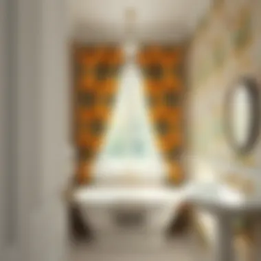 Patterns that Pop: Colorful Bathroom Curtains Chic patterned curtains adding color to a small bathroom