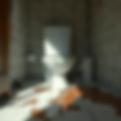 Close-up of damaged flooring around a toilet