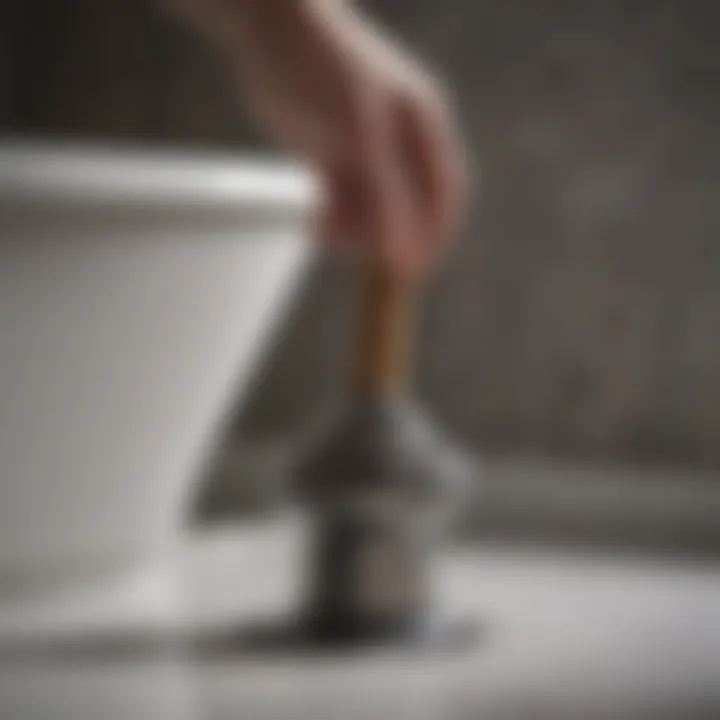 Plunger in action unclogging a drain