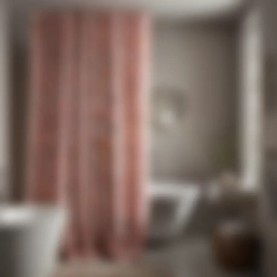 A beautifully arranged bathroom showcasing a stylish shower curtain set
