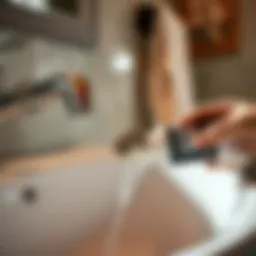 Close-up of a bathroom sink showing sealant application