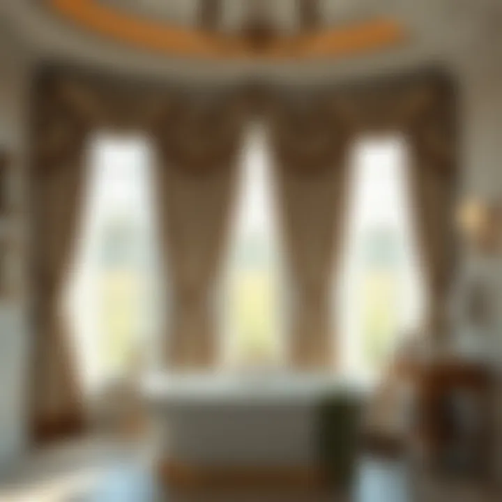 Draped Luxury in Bath Spaces Luxurious bathroom with decorative window drapes