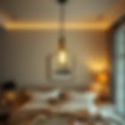 Elegant pendant light fixture illuminating a cozy bedroom