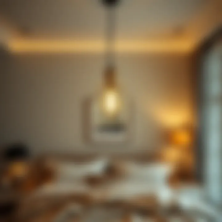Elegant Pendant Light in a Cozy Space Elegant pendant light fixture illuminating a cozy bedroom