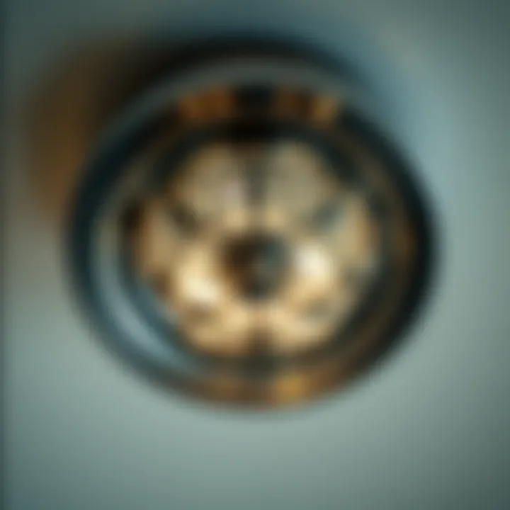 Close-up of a brushed nickel ceiling light with intricate design details
