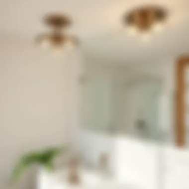 Contemporary bathroom showcasing various brushed nickel light fixtures