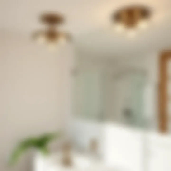 Contemporary bathroom showcasing various brushed nickel light fixtures