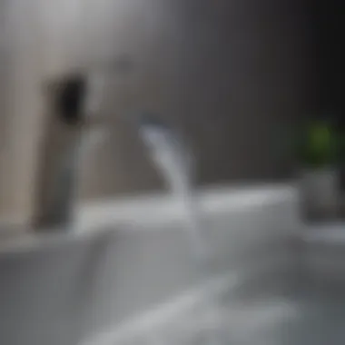 Close-up of water flow from waterfall faucet