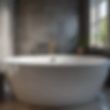 Close-up of unique features in center drain bathtub