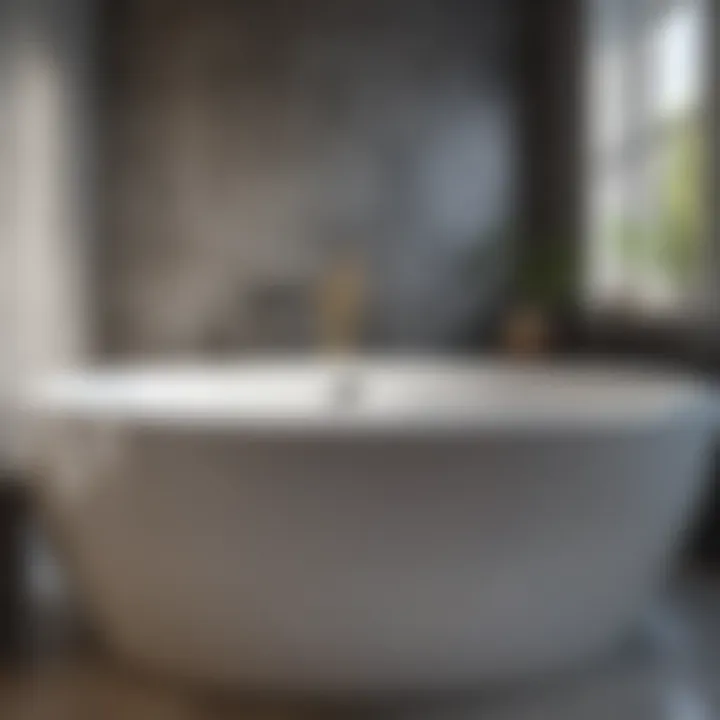 Close-up of unique features in center drain bathtub