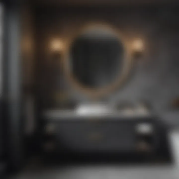 Luxurious bathroom setting featuring a charcoal grey vanity