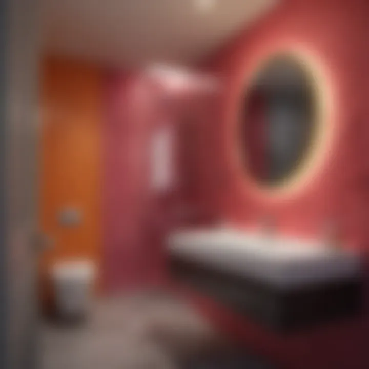Vibrant color scheme in compact bathroom design
