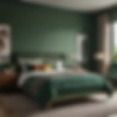 Vibrant bedroom featuring an accent wall in deep green