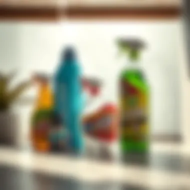 Collection of cleaning products suitable for stone tiles