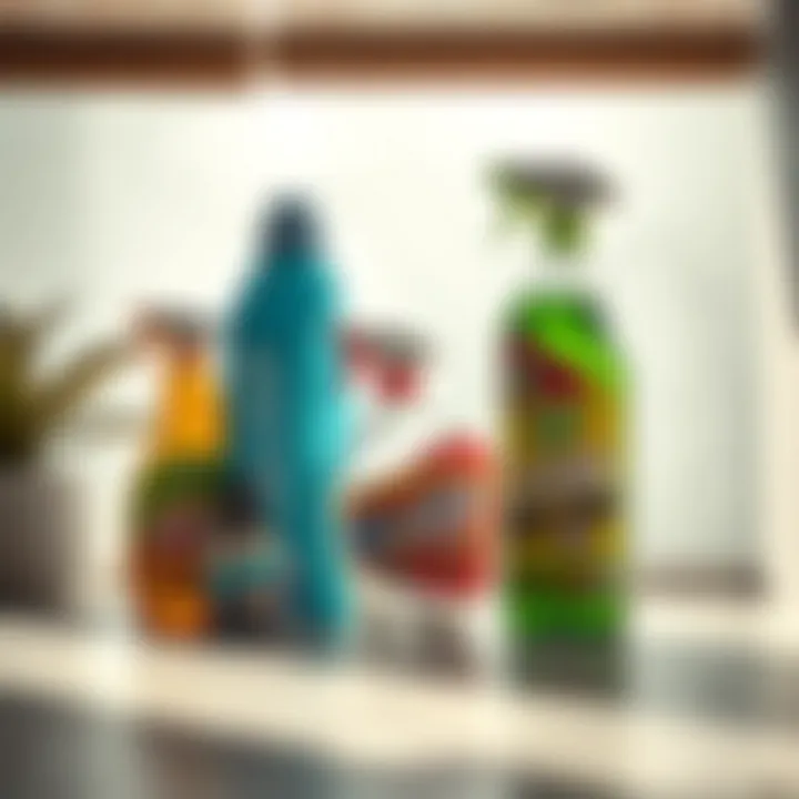 Collection of cleaning products suitable for stone tiles