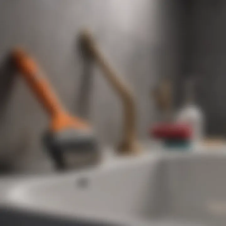 Detailed view of cleaning tools for efficient bathroom maintenance