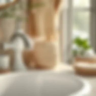 Close-up of willow and ivory materials in bathroom accessories