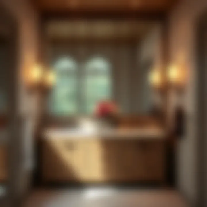 Sophisticated Vanity with Dual Sinks Elegant bathroom showcasing a dual sink vanity and sophisticated lighting