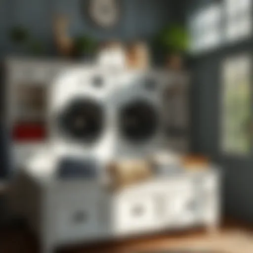 Stylish laundry table with neatly folded clothes