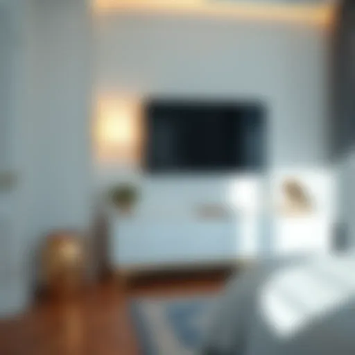 Elegant shallow TV stand complementing bedroom decor