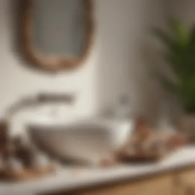 Natural materials such as driftwood and seashells used in bathroom decor