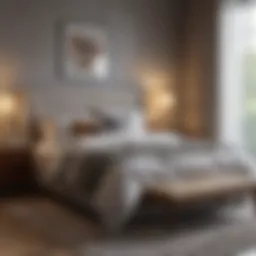 A serene small bedroom with soft lighting and plush bedding