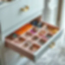 Elegant deep drawer organizer showcasing compartments for jewelry and accessories