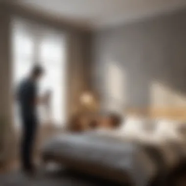 Expert Techniques in Bedroom Painting Professional painter at work on a bedroom wall