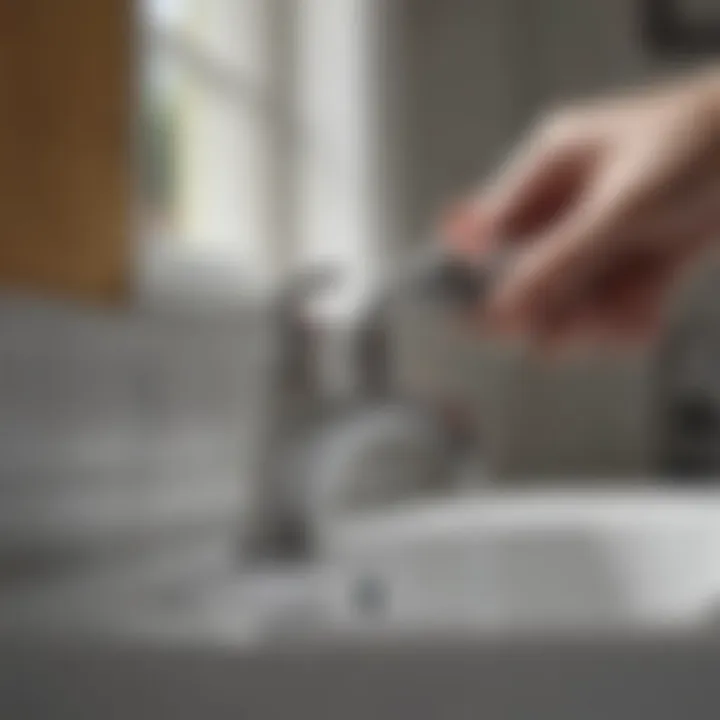 A person fixing a faucet with a wrench