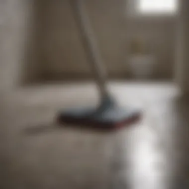 Various cleaning tools arranged for tile floor maintenance