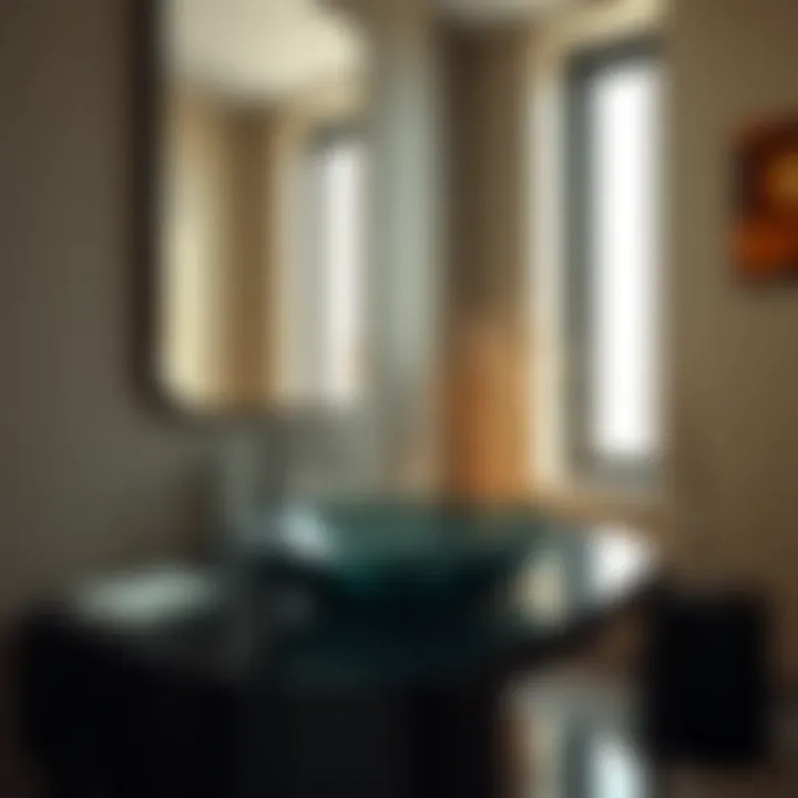Trendy Bathroom Ambiance with Glass Basin Trendy bathroom ambiance enhanced with a stylish glass basin