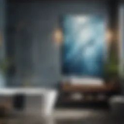 Serene bathroom featuring calming blue canvas art