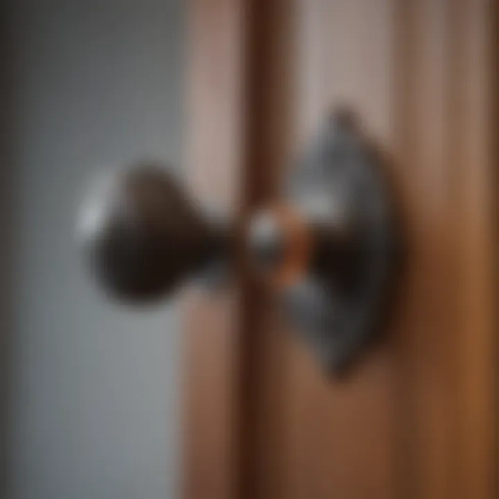 Close-up of various door knobs and handles highlighting material diversity