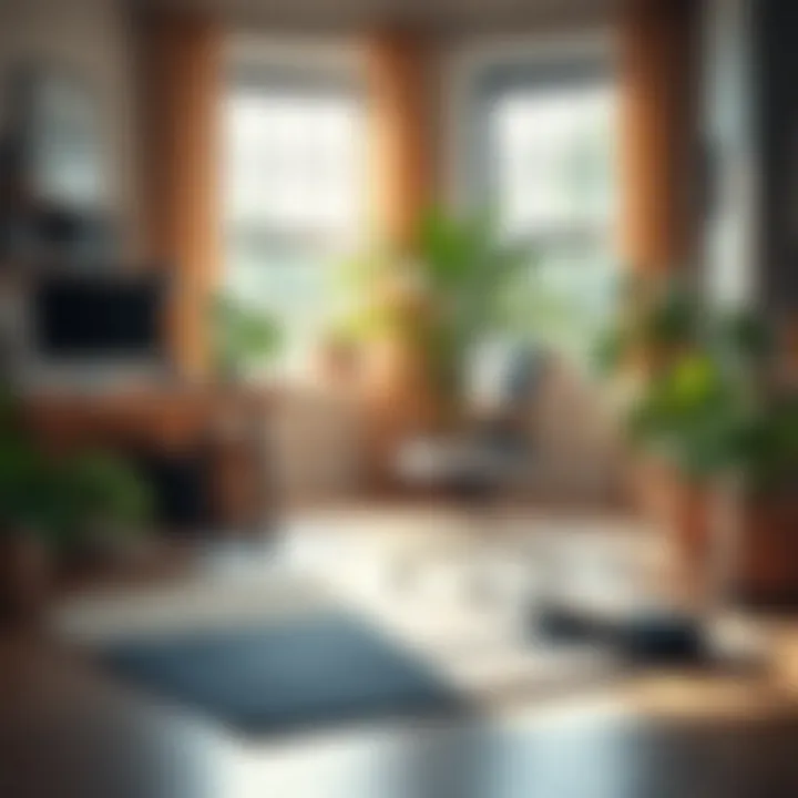 Wellness products like a yoga mat and plants in an office