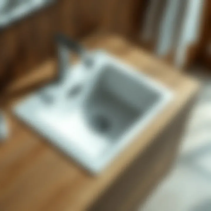 Integrated Sink in Wood Vanity Close-up of the sink integrated in a stylish wood vanity