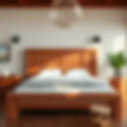 Elegant acacia wood bed frame showcasing natural grains