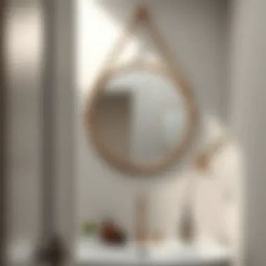 Serene Bathroom Decor with Round Mirror Serene bathroom decor complemented by a round mirror with rope