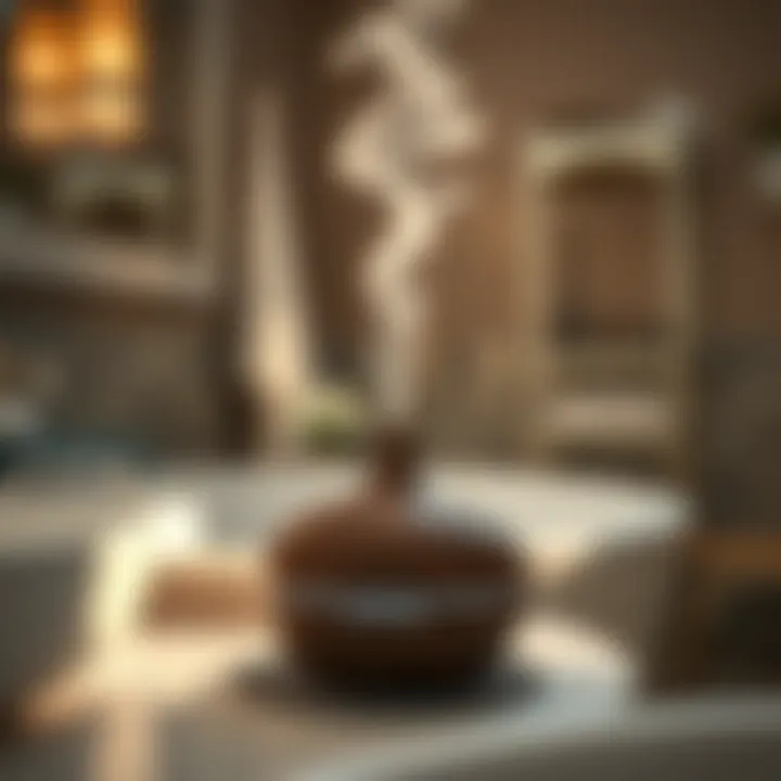 Aroma diffuser emitting steam in a serene bathroom setting