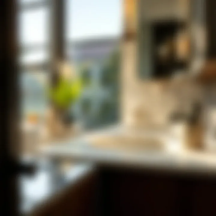 Close-up view of a bathroom countertop sticker demonstrating durability
