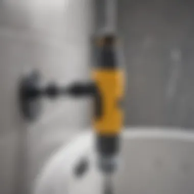 Close-up of a bathroom scrubber drill attachment in action