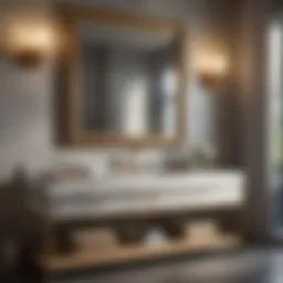 Elegant bathroom vanity featuring natural stone splashes