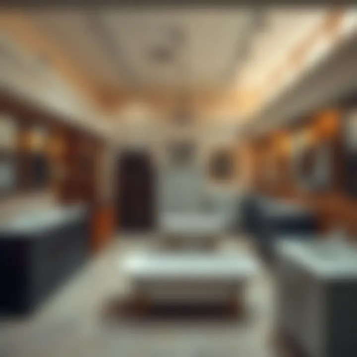 Wholesale Showroom Aesthetics Aesthetic view of bathroom vanities arranged in a wholesale showroom.