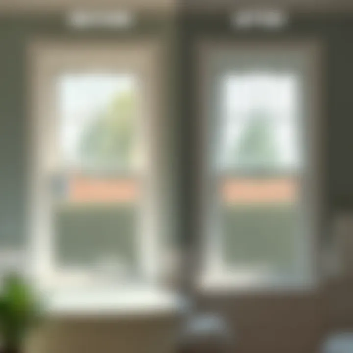 Before and After Window Treatment Before and after comparison of a bathroom window with privacy film applied