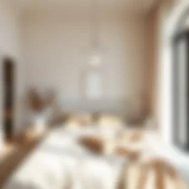 A minimalist bedroom adorned in neutral shades, enhancing simplicity and tranquility.