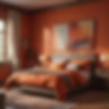 Vibrant bedroom showcasing a palette of warm reds and oranges