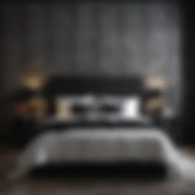 Contrasting Patterns in Black and White Bedroom Stylish black and white bedroom with contrasting patterns