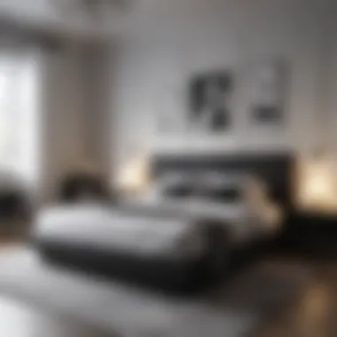 Minimalist Black and White Bedroom Elegance Elegant black and white bedroom featuring a minimalist design