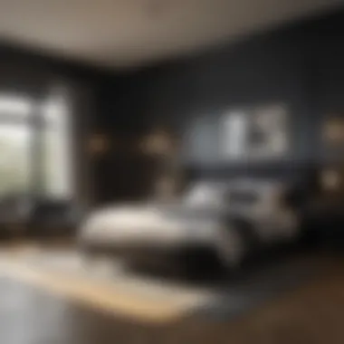 Functional black bedroom set emphasizing space efficiency.