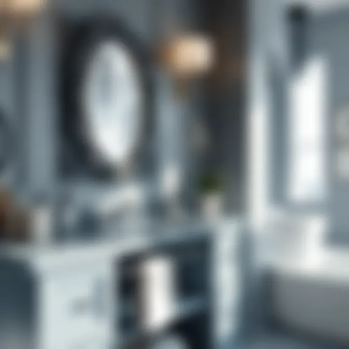 Close-up of blue gray vanity materials and finishes